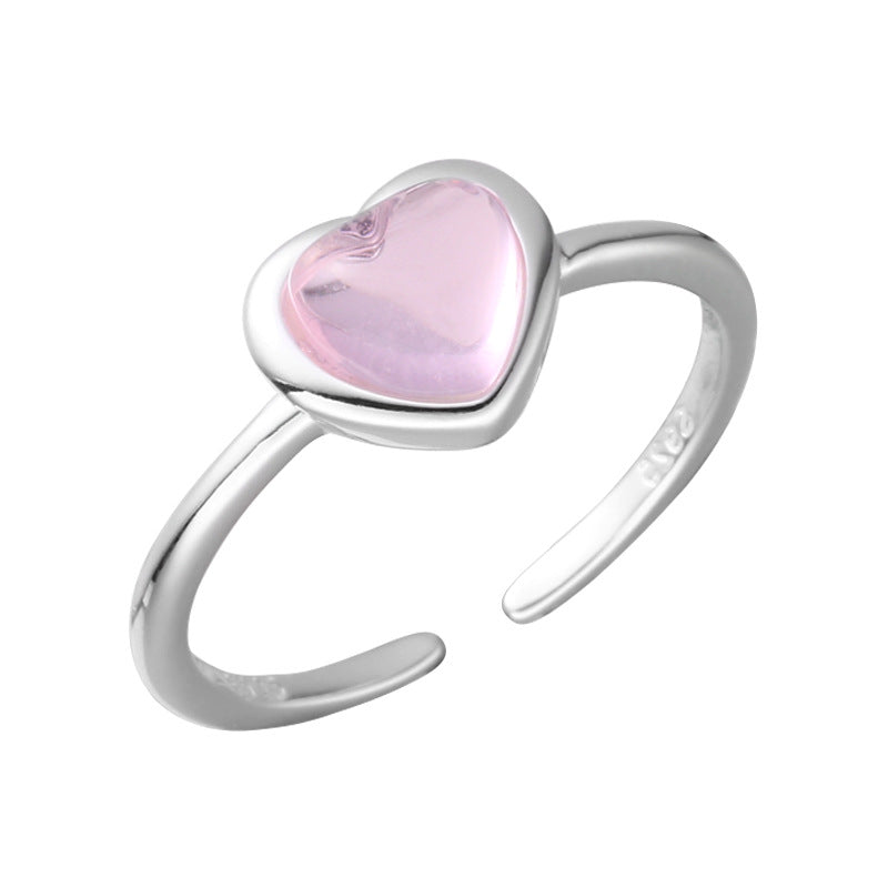 Sterling Silver Crystal Heart Open Ring