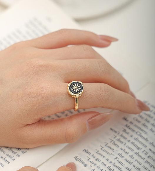 Gold Plated Brass Enamel Daisy Open Ring