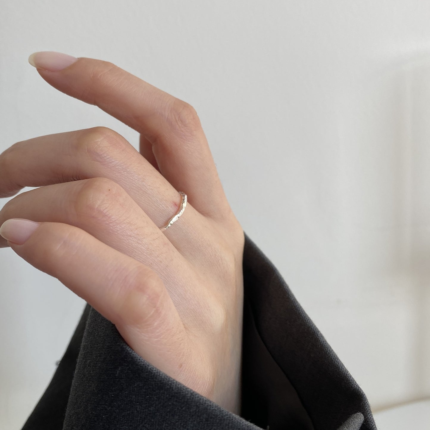 Sterling Silver Wrinkle Irregular Shape Open Ring