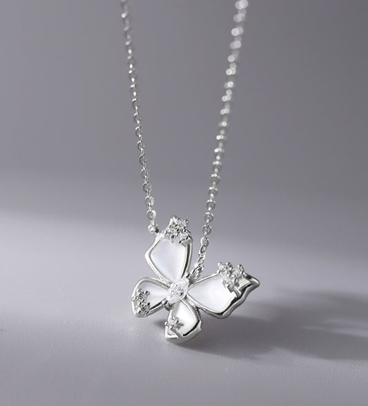 Sterling Silver Butterfly Pendant with Mother of Pearl Embed