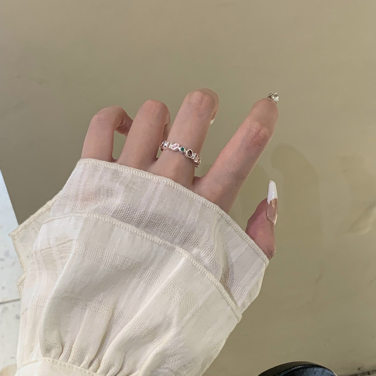 Sterling Silver Open Ring with Colorful Zircon