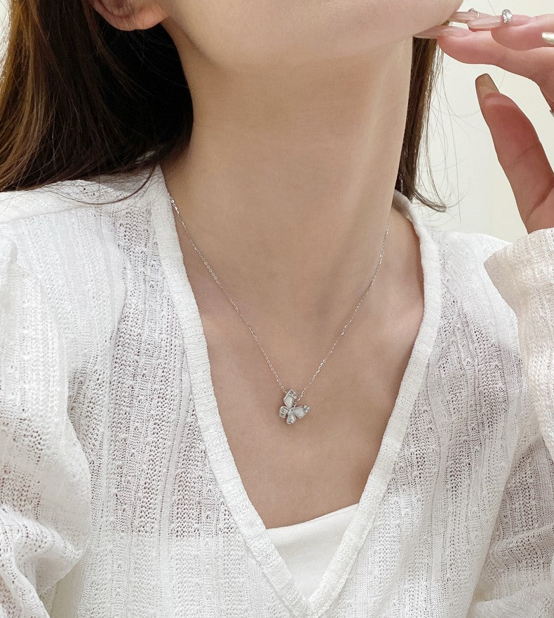 Sterling Silver Butterfly Pendant with Mother of Pearl Embed