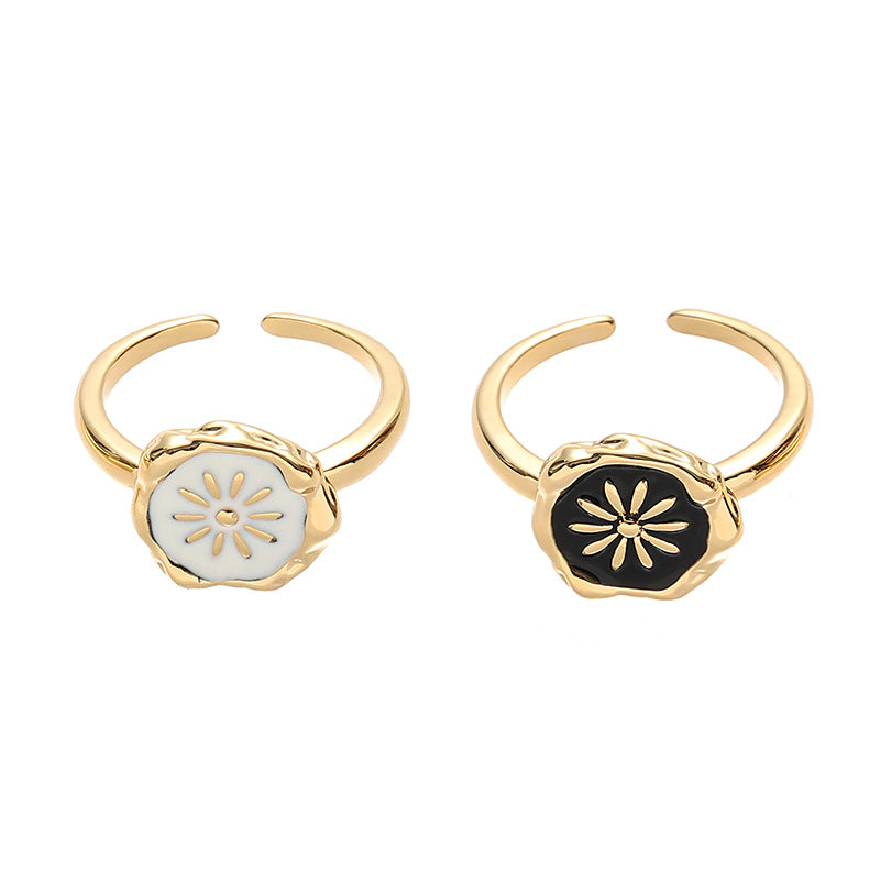 Gold Plated Brass Enamel Daisy Open Ring