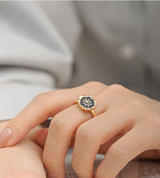 Gold Plated Brass Enamel Daisy Open Ring