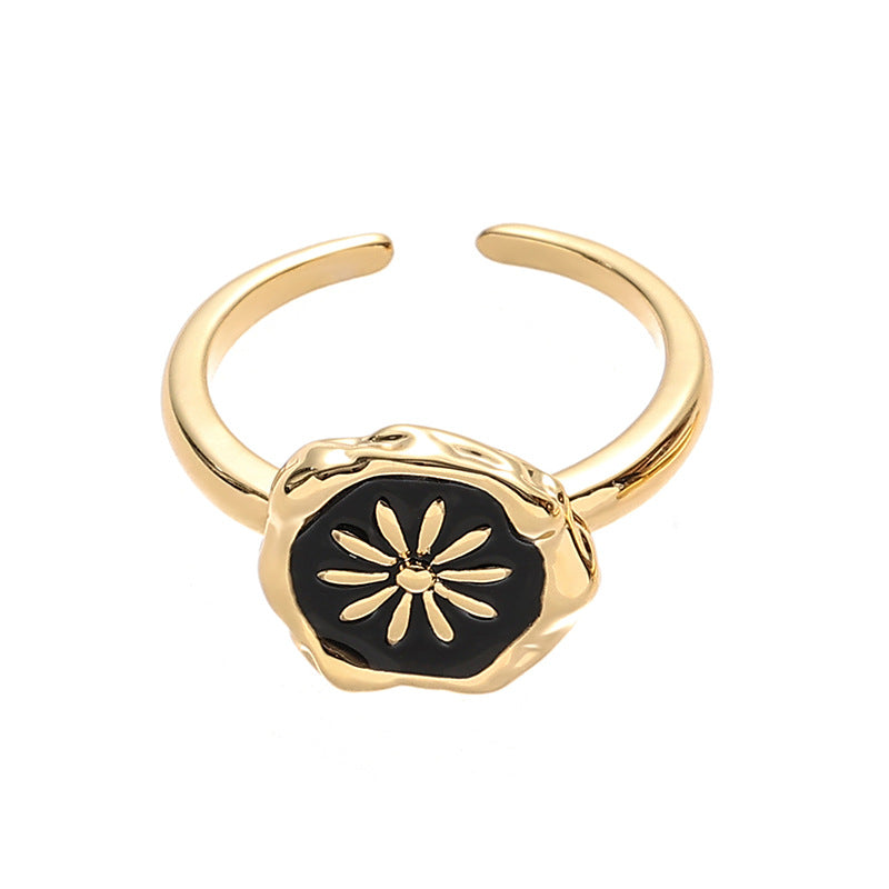 Gold Plated Brass Enamel Daisy Open Ring