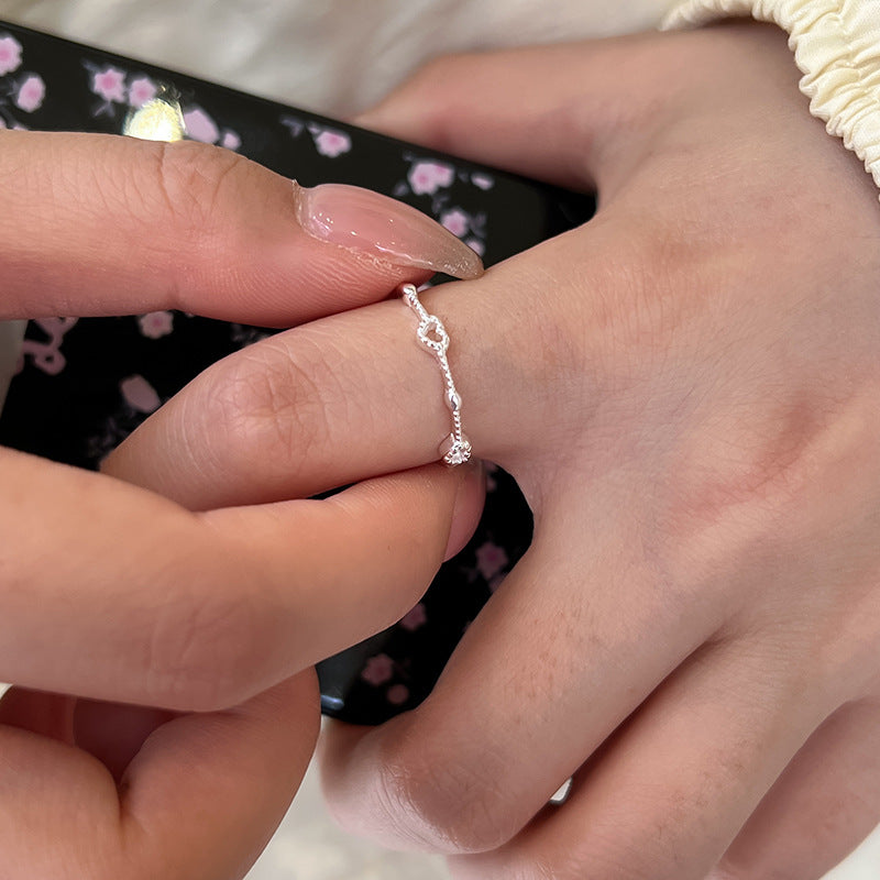 Sterling Silver Hollow Heart Dainty Open Ring