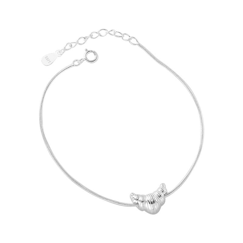 Sterling Silver Croissant Pendant Snake Chain Bracelet