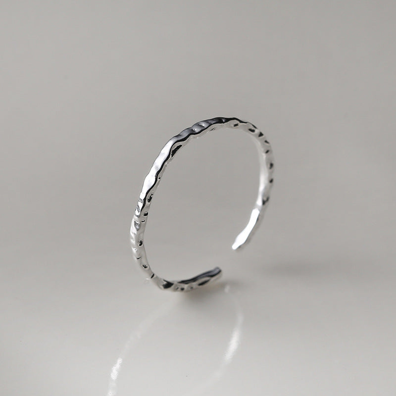 Sterling Silver Wrinkle Irregular Shape Open Ring