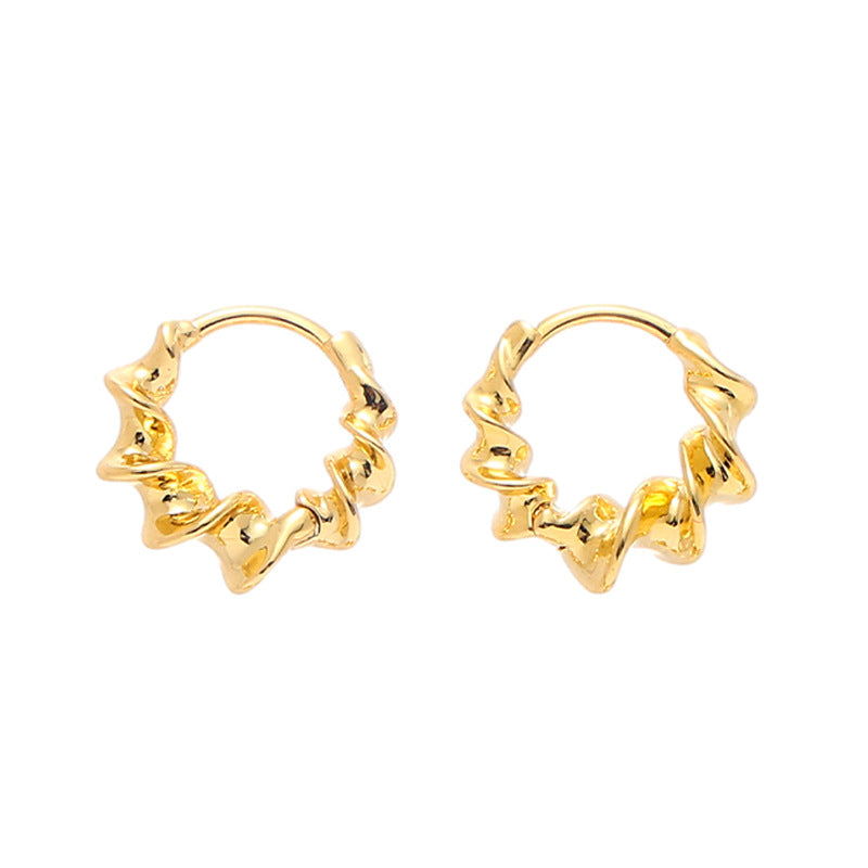 Gold Plated Brass Huggie Hoop Twist Earrings