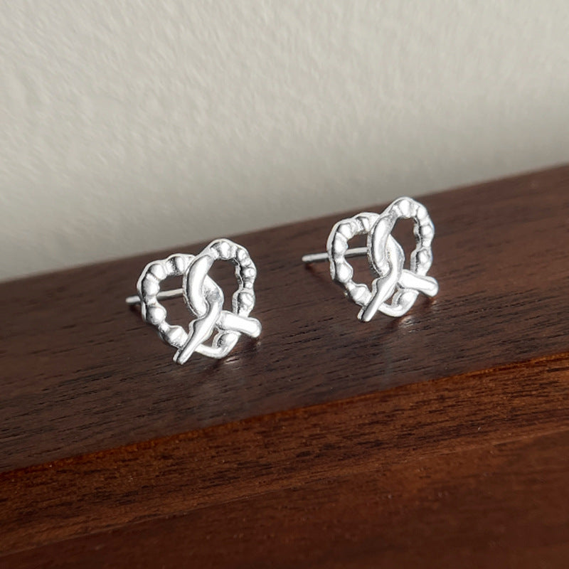 Sterling Silver Stud Hearty Pretzel Earrings