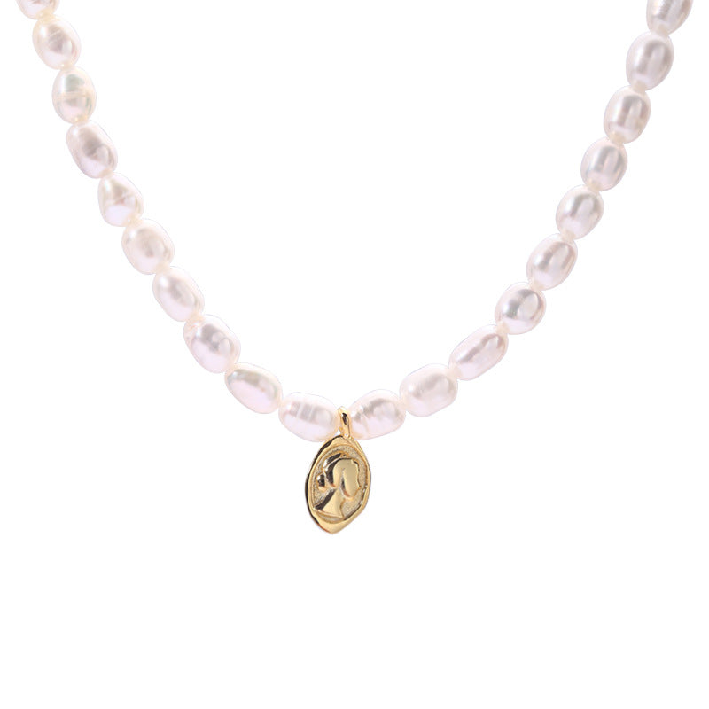 Natural Pearl Necklace with Portrait Pendant