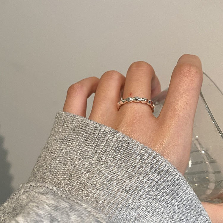 Sterling Silver Diamond Pattern Open Ring