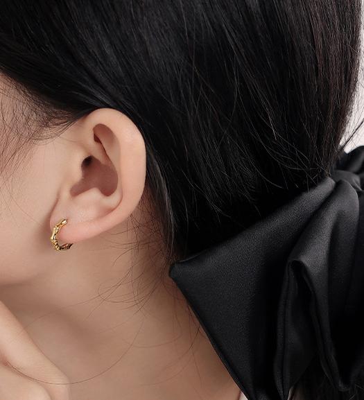 Gold Plated Brass Huggie Hoop Bamboo Earrings