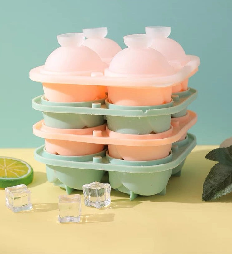 Rose-shaped ice cube mold made of silicone with four compartments, including a funnel for easy water filling