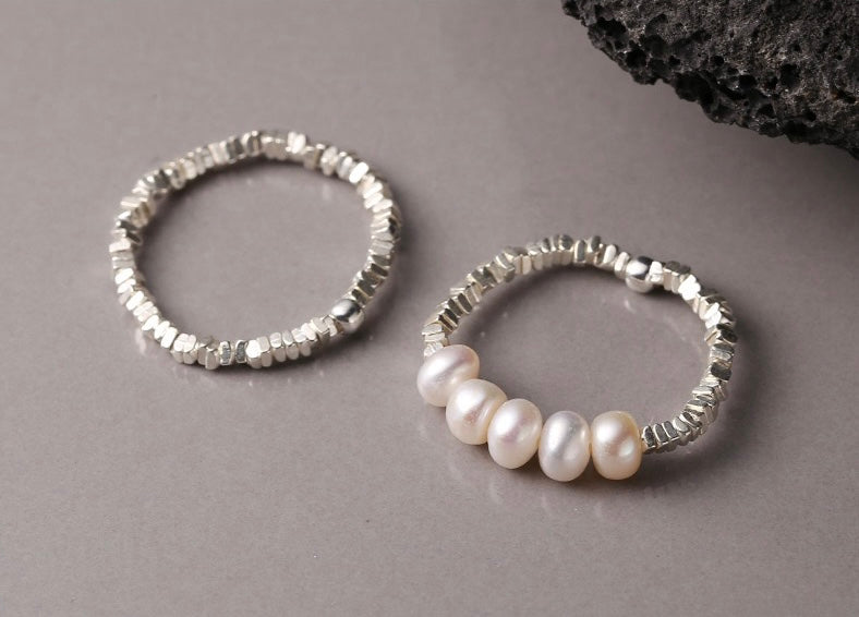 S925 Silver Granule Design Pearl Ring