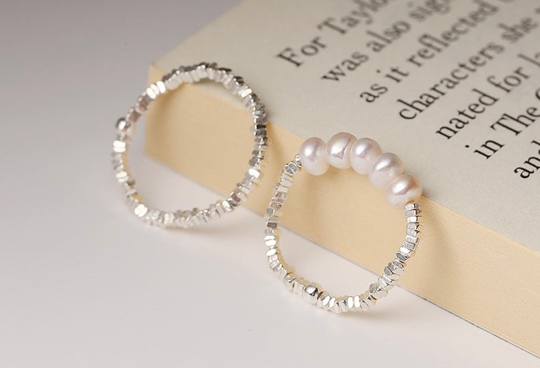 S925 Silver Granule Design Pearl Ring