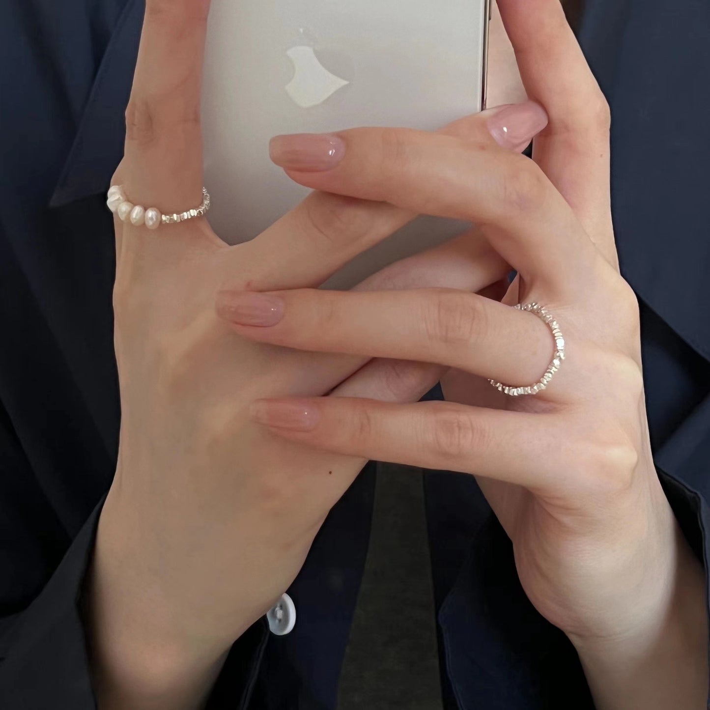 S925 Silver Granule Design Pearl Ring