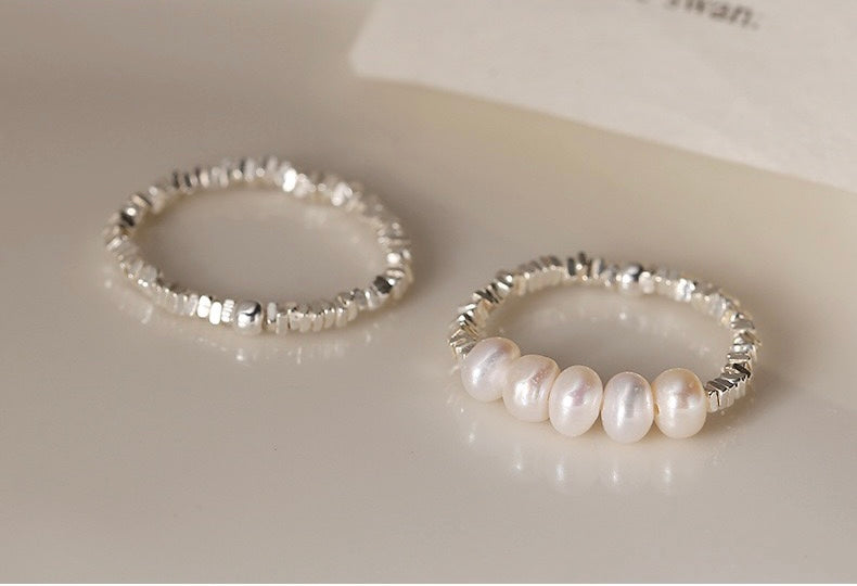 S925 Silver Granule Design Pearl Ring