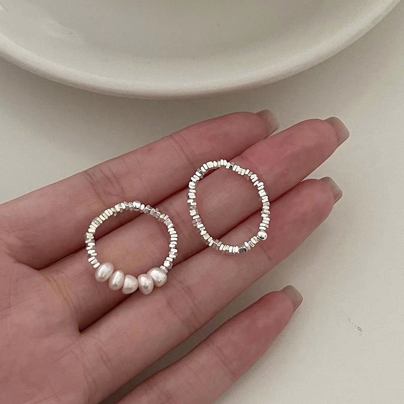 S925 Silver Granule Design Pearl Ring