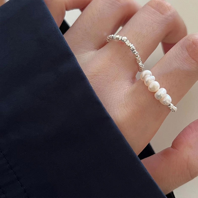 S925 Silver Granule Design Pearl Ring