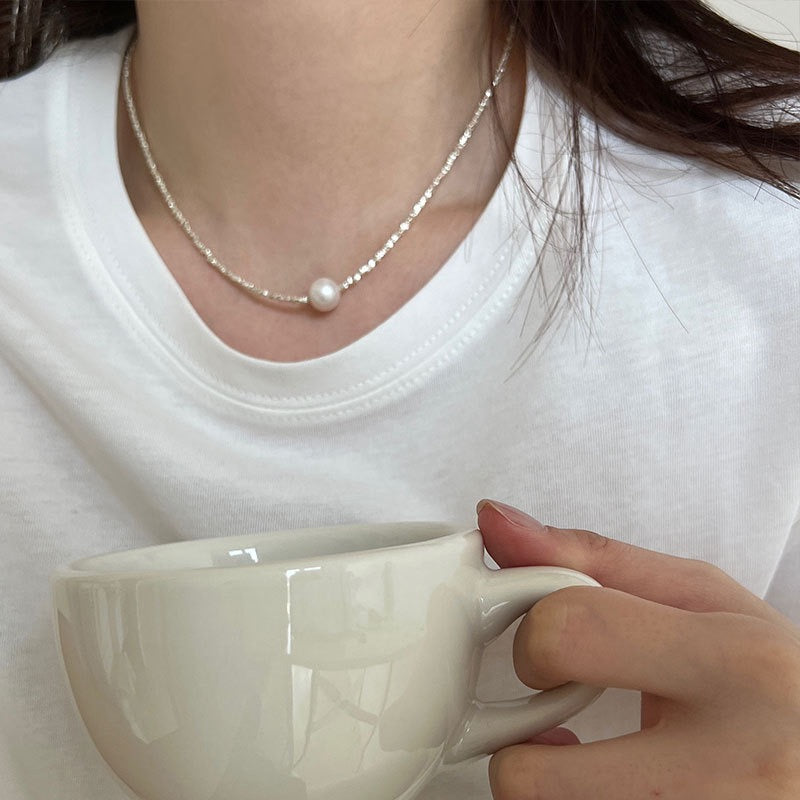 S925 Sterling Silver Granule Design With Pearl Necklace