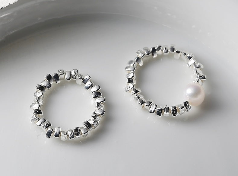 S925 Sterling Silver Granule Design with Single Pearl Ring