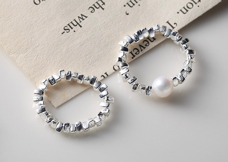 S925 Sterling Silver Granule Design with Single Pearl Ring