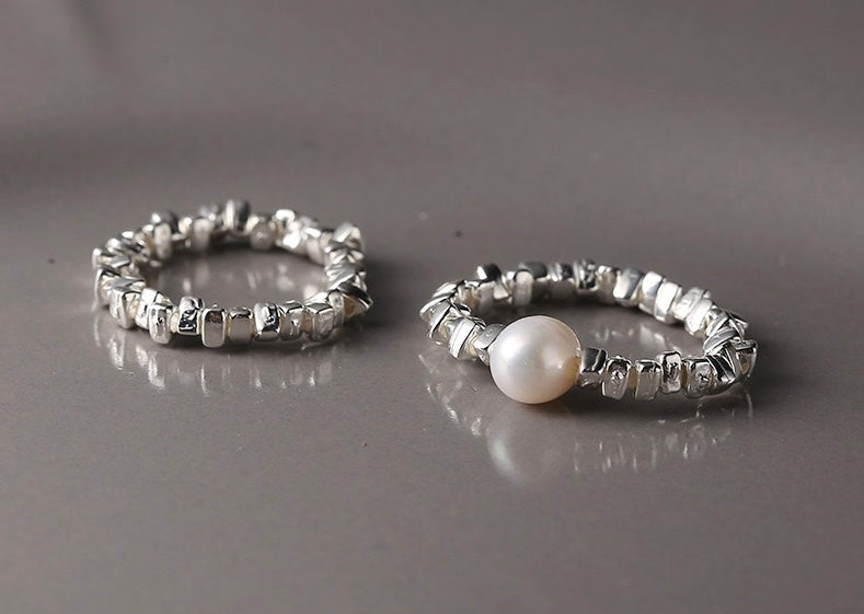 S925 Sterling Silver Granule Design with Single Pearl Ring