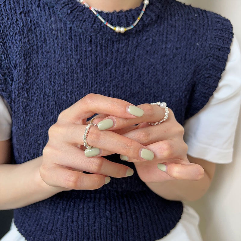 S925 Sterling Silver Granule Design with Single Pearl Ring