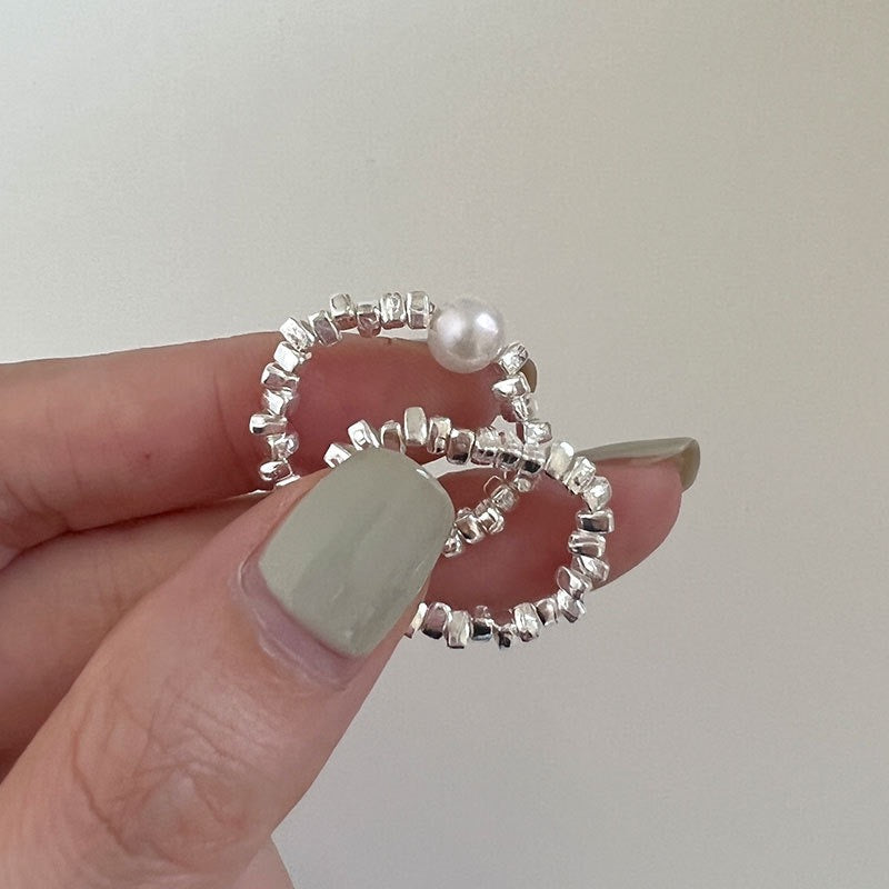 S925 Sterling Silver Granule Design with Single Pearl Ring