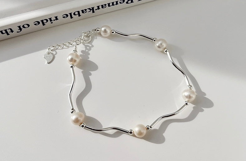 S925 Sterling Silver Pearl Wave Bracelet