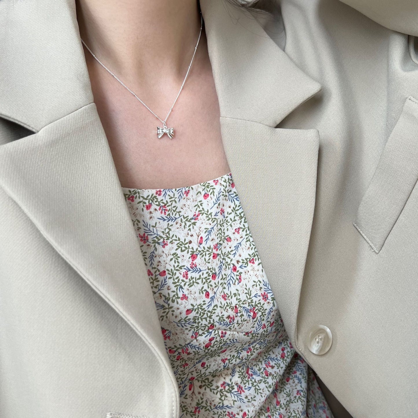 S925 Sterling Silver Sweet Bow Knot Necklace