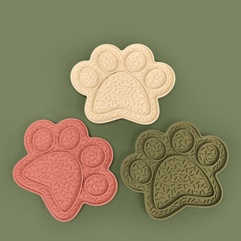 Silicone Paw Print Lick Mat with Suction Base - Slow Feeding and Oral Health for Pets