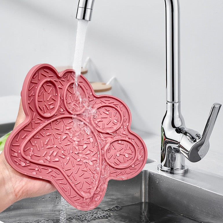 Silicone Paw Print Lick Mat with Suction Base - Slow Feeding and Oral Health for Pets
