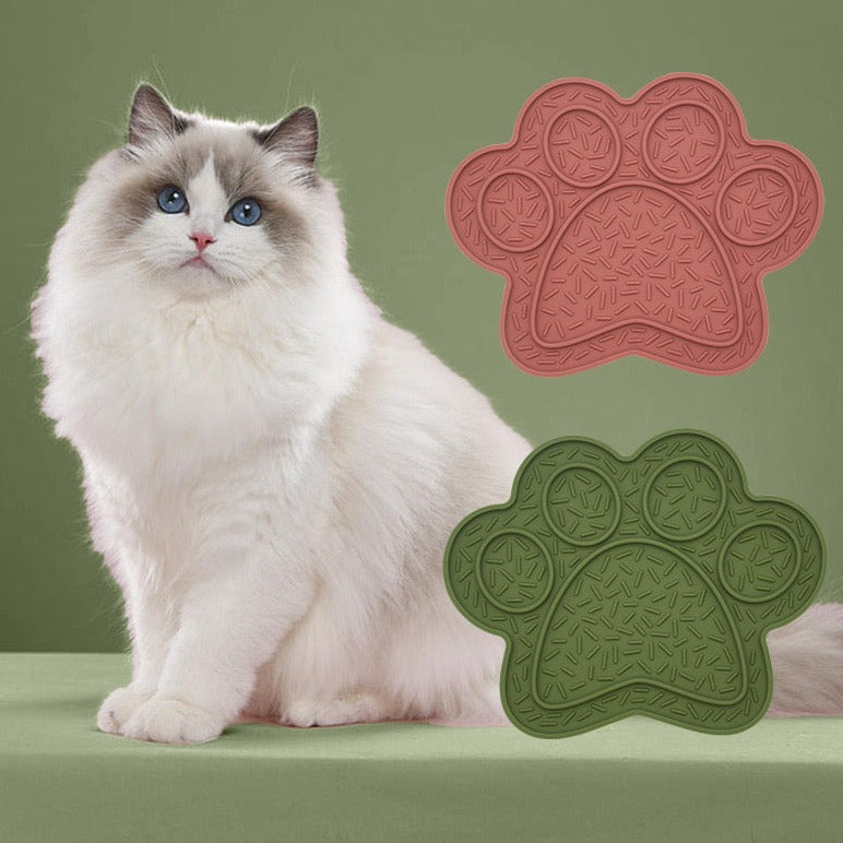 Silicone Paw Print Lick Mat with Suction Base - Slow Feeding and Oral Health for Pets