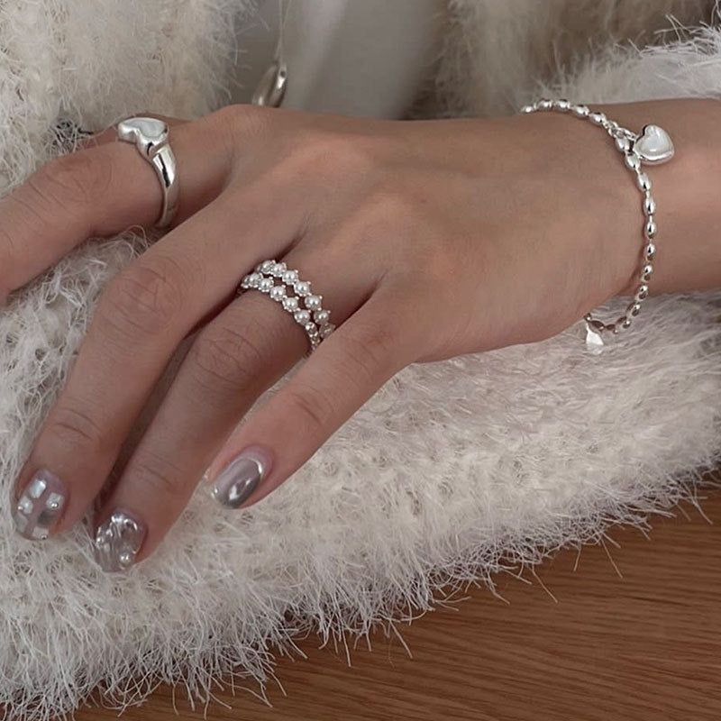 Sterling Silver Rice Grain Chain Bracelet with Heart Moonstone Pendant