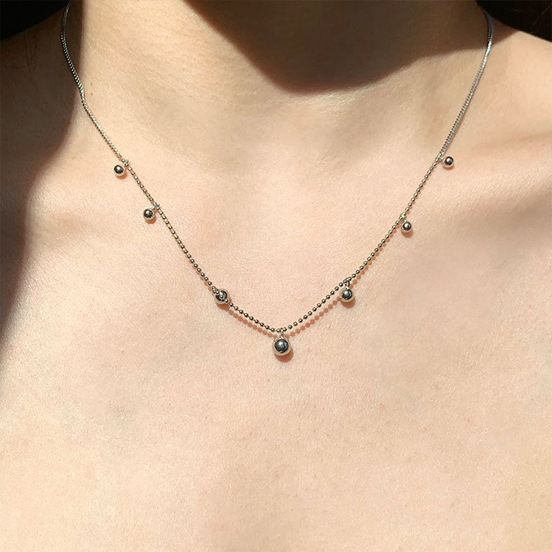 Silver Spaced Bead Necklace made of 925 sterling silver, featuring delicately spaced small round beads, with an adjustable length of approximately 40cm plus a 2cm extension.