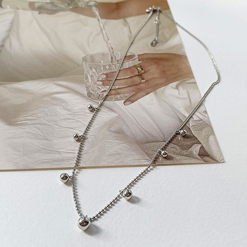 Silver Spaced Bead Necklace made of 925 sterling silver, featuring delicately spaced small round beads, with an adjustable length of approximately 40cm plus a 2cm extension.