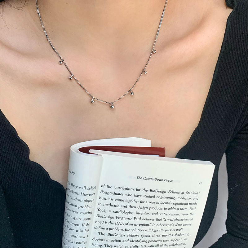 Silver Spaced Bead Necklace made of 925 sterling silver, featuring delicately spaced small round beads, with an adjustable length of approximately 40cm plus a 2cm extension.