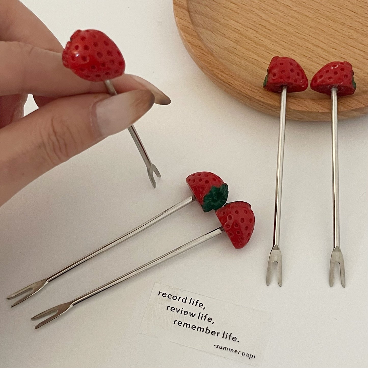 Stainless Steel Strawberry-Shaped Fruit Forks Set
