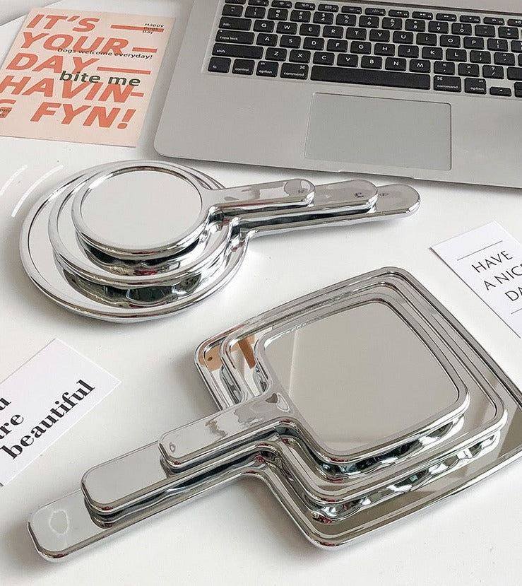 Handheld Portable Mirror with Metal Wavy Design