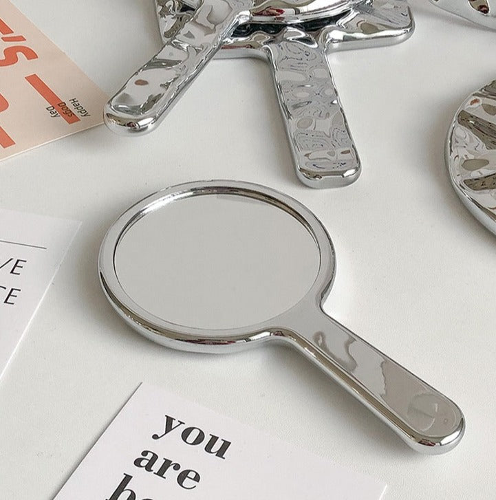 Handheld Portable Mirror with Metal Wavy Design