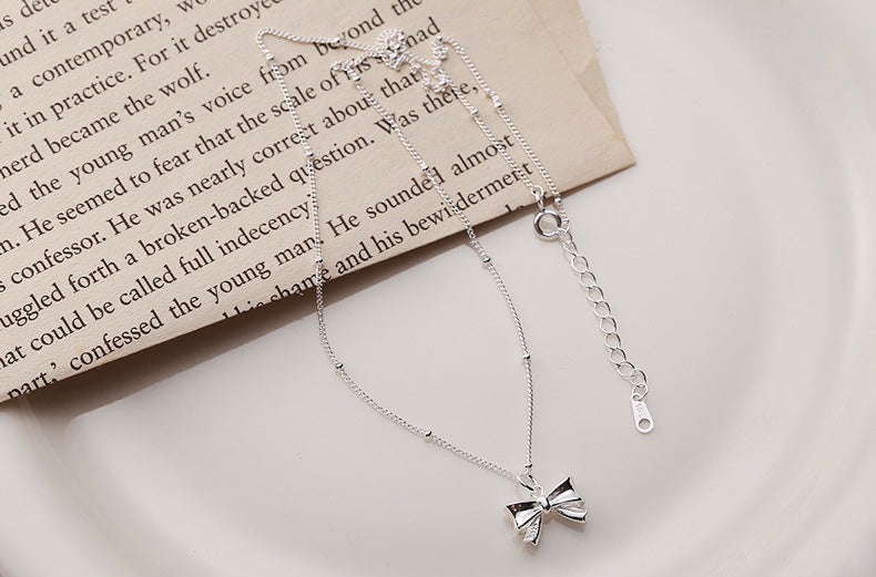 S925 Sterling Silver Sweet Bow Knot Necklace