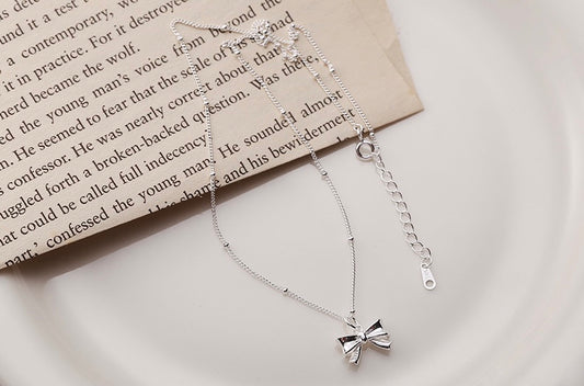 S925 Sterling Silver Sweet Bow Knot Necklace