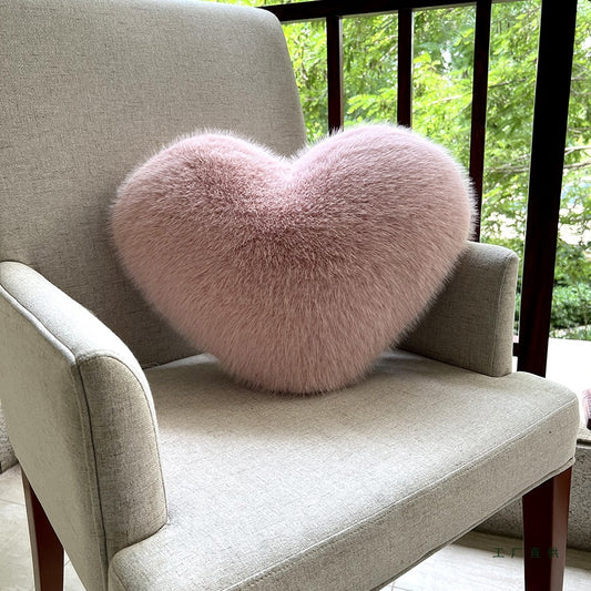 Heart-Shaped Faux Fur Throw Pillow