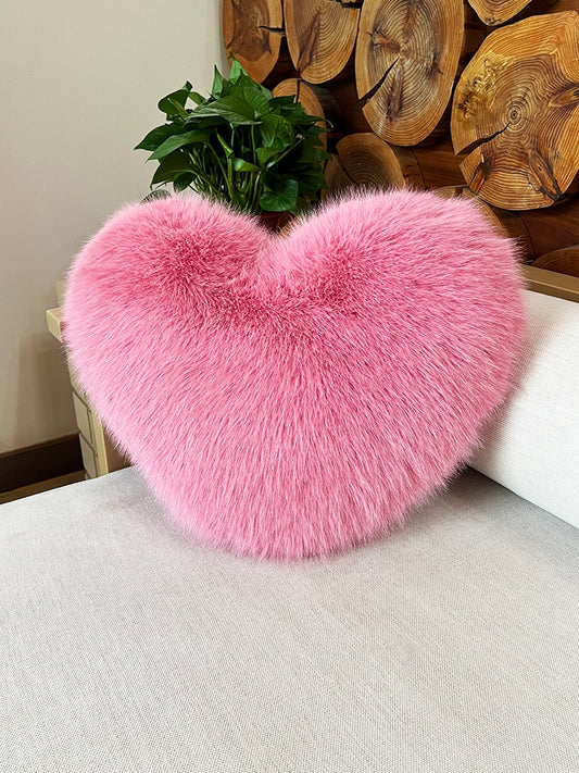 Heart-Shaped Faux Fur Throw Pillow