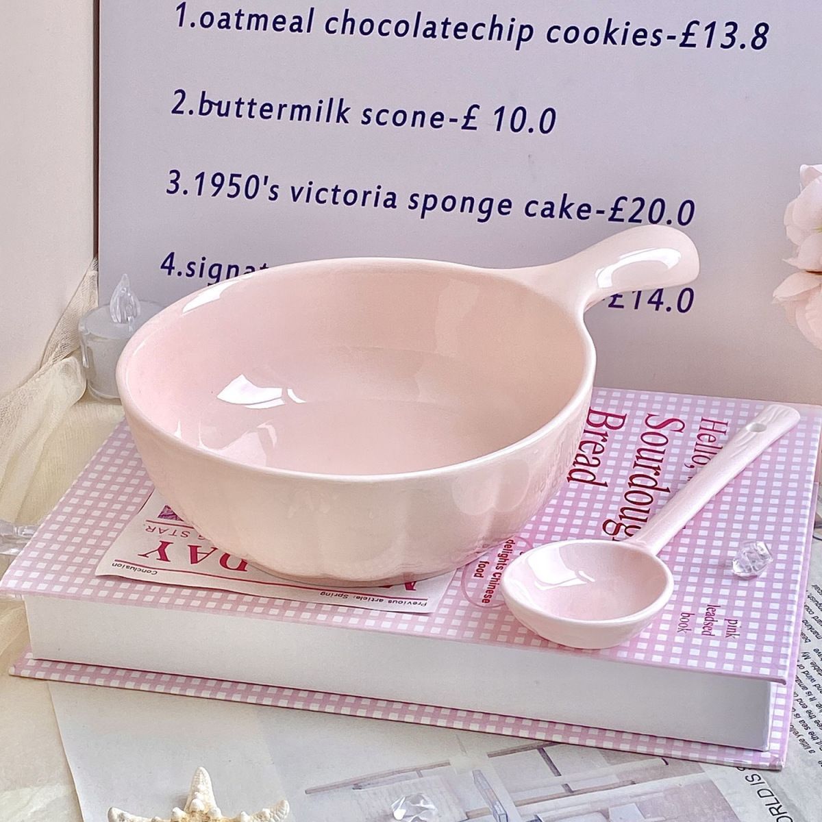 Creamy Color Ceramic Bowl with Handle