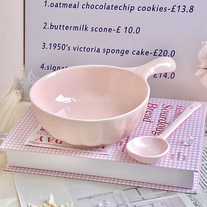 Creamy Color Ceramic Bowl with Handle