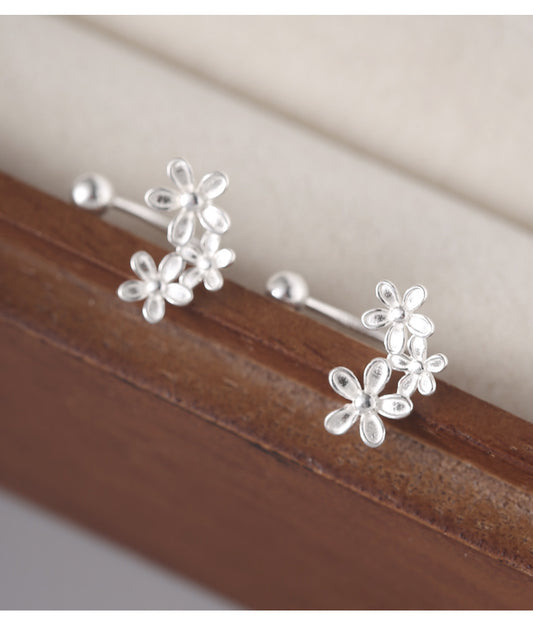 S999 Fine Silver Floral Ear Jacket Earrings