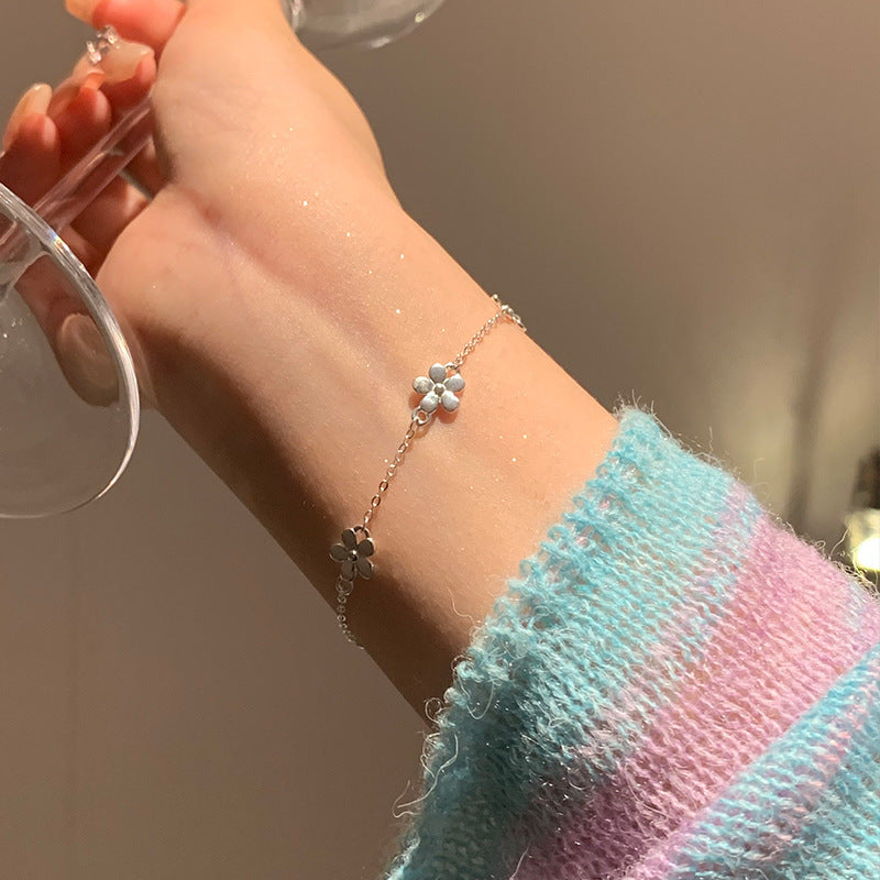 Sterling Silver Flower Chain Bracelet